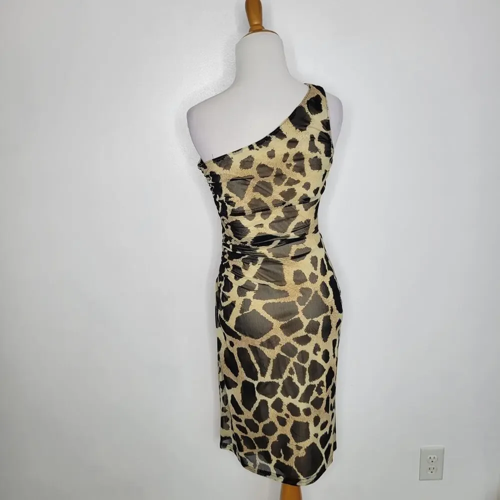 Joseph Ribkoff One Shoulder Bodycon Dress Animal Print Sexy Night Out Women 2 - Picture 3 of 12